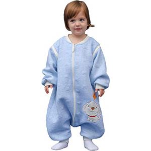 MIKAFEN Sacco nanna invernale a maniche lunghe, per bimbe e bimbi, con aperture per i piedi e motivo di cagnolino, in cotone, unisex, per tutto l'anno, Blu 0-16 Monate