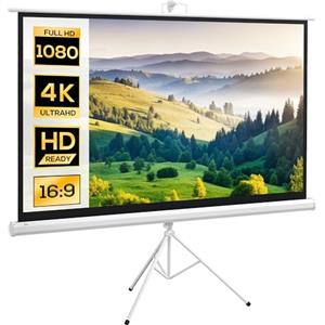 HOMCOM Telo Proiettore da 84 Pollici 4K HD Formato 16:9 con Treppiede Pieghevole Regolabile, Schermo Proiettore Portatile in Metallo, Grandangolo di 160 Gradi, per Casa, Home, Cinema, Esterno, Bianco