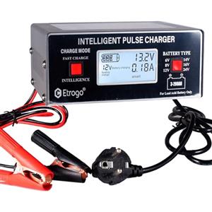 Etrogo Caricabatterie Auto 6V 8V 12V 24V 10A 250W Caricatore di Impulsi Intelligente Automatico con Funzione di Rilevamento Automatico Riparazione Manutenzione con Schermo LCD