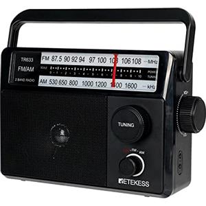 Retekess TR633 Radio Portatile, AM FM Radio,Transistore Radiolina Portatile, Jack per Cuffie,Con Altoparlante Grande, Semplice per anziani,Cucina,Per Camera da Letto(Nero)