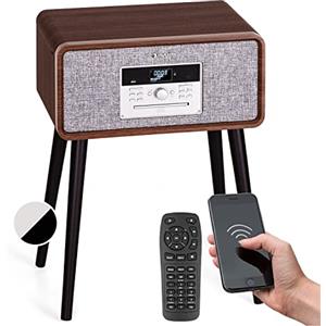 Auna Giradischi Bluetooth per Dischi in Vinile, Lettore Vinile a 3 Velocità, Giradischi Vinili Vintage con Casse Stereo e Piedi, Gira Dischi per Vinile CD USB, MP3, Radio FM/DAB+ con Telecomando