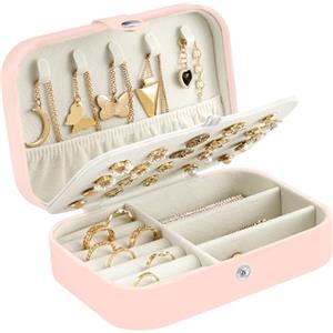 CNMTCCO Portagioie piccolo organizer da viaggio per collane, anelli, bracciali, orecchini, in finta pelle PU, confezione regalo per ragazze e donne (Rosa)