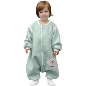 MIKAFEN Sacco nanna invernale a maniche lunghe, per bimbe e bimbi, con aperture per i piedi e motivo di cagnolino, in cotone, unisex, per tutto l'anno, Verde 12-36 mesi