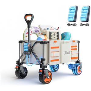 Litheli Carrello a mano boller, elettrico, pieghevole per esterni, con doppio motore e freni, capacità da 150 l e portata da 60 kg, per campeggio, giardino, spiaggia, shopping (Beige)