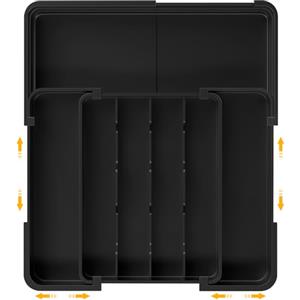 GLOSKIN Portaposate da Cassetto, Vassoio Fortch con 7 Porta Posate Cucina Cassetto, Organizer Cassetti Cucina Silicone 24 * 32,3 cm, per Le Stoviglie da Cucina, Archiviazione Dei Cassetti, Nero