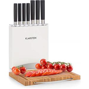 Klarstein Set Coltelli da Cucina Professionali 7 Pezzi con Ceppo in Legno, Coltelli da Cucina in Acciaio con Tagliere, Set Professionale Anti Graffio