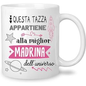 Yufansd Mug Tazza Madrina - Alla Miglior dell'Universo - Regalo Originale per Battesimo, Compleanno da Figlioccio - Tazza Caffè in Ceramica 350 ML