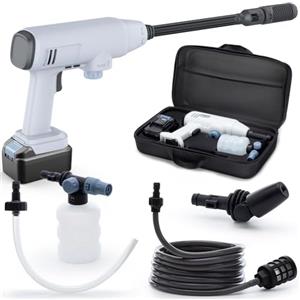 Gtremulent Pulitore ad alta pressione senza fili portatile 435 PSI: pistola a batteria 21 V 4,0 Ah con tubo 5 m - kit lavaggio auto/balcone/terrazza/facciata casa e pulizia aria condizionata