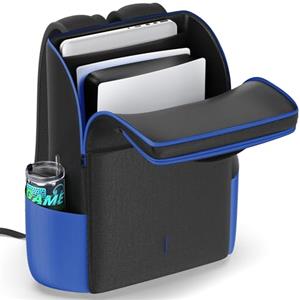 Rysker Zaino per Console PS5/ Slim/ Pro, Custodia PS5 con Protezione Completa per PS5, Borsa PS5 di Grande Capacità per Controller, PS Portal, Laptop, Schede di Gioco, Zaino PS5 con 3 Tasche per Cavi (Blu)