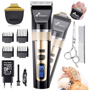 Gimars 4-in-1 Tosatrice Silenziosa per Cani Professionale, Rasoio per Cani 7000 RPM, Kit Toelettatura Animale Domestico Senza Fili, Tosatore Elettrica per Gatti Pelo Lungo Ricaricabile USB, Oro