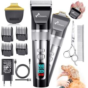 Gimars 4-in-1 Tosatrice Silenziosa per Cani Professionale, Rasoio per Cani 7000 RPM, Kit Toelettatura Animale Domestico Senza Fili, Tosatore Elettrica per Gatti Pelo Lungo Ricaricabile USB, Argento