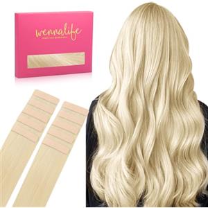 WENNALIFE Extension Capelli Veri Biadesivo, 10pz 25cm 20g Biondo Platino Extension Biadesive Capelli Veri Lisci Remy Tape in Hair Extensions Capelli Setosi Solo per L'aggiunta di Colori