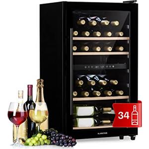 KLARSTEIN Cantinetta Vino, Cantinetta Vino Refrigerata a Zona Doppia per Interno/Esterni, Frigo Bar, Cantina Vino con Vetrina, Mini Bar con Protezione UV, Frigo Vino Touch, 5-18°C, 34 Bottiglie