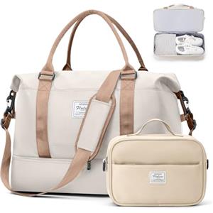 HPLQQ Borsone da Viaggio Donna Bagaglio a Mano Easyjet 45x36x20, Borsa Sportiva Borsone da Palestra, Borsa da Weekend, Ospedale Parto, Danza con Necessaire da Toeletta,C02-Marrone Beige