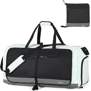 Lekesky Borsone da Viaggio Borsone Palestra Donna Uomo 60L, Borsa da Viaggio Weekend Pieghevole con Scomparto Scarpe e Tracolla, Leggero Impermeabile Borse Bagaglio a Mano per Ospedale, Nero Grigio