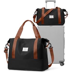 HPLQQ Borsone da Viaggio 40x20x25 per Ryanair Bagaglio a Mano 40x30x20, Borsa Sportiva Borsone da Palestra, Borsa da Weekend, Ospedale Parto, Danza Espandibile,A04-Nero-Marrone