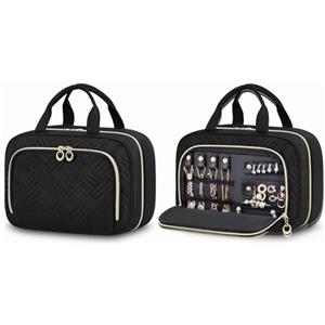 LOVEVOOK Beauty Case da Viaggio Donna con Scomparto per Gioielli, Impermeabile Trousse Trucchi Alta Capacità porta Trucchi da Viaggio Makeup Bag da Appendere,Nero