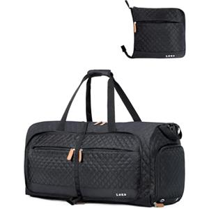 Lekesky Borsone da Viaggio Borsone Palestra Donna Uomo 80L, Borsa da Viaggio Weekend Pieghevole con Scomparto Scarpe e Tracolla, Leggero Impermeabile Borse Bagaglio a Mano per Sportiva Ospedale, Nero