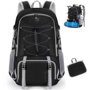 RAINSMORE Zaino Trekking 40 Litri Zaino Pieghevole Impermeabile Zaino Montagna Zaino da Viaggio Uomo e Donna Zaino Escursione per Hiking Campeggio Nero