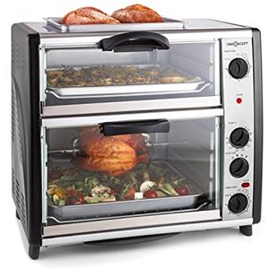 Oneconcept All-You-Can-Eat - Fornetto Elettrico, Forno, Doppia Area di Cottura, Doppio Timer, Griglia BBQ sulla Parte Superiore, 2400 W, 60-240°C, Vol: 42 L, Argento