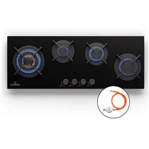 Klarstein Piano Cottura 4 Fuochi Gas, Piano Cottura a Gas Integrato 8600W, Piano Cottura 4 Fuochi Gas Incasso in Acciao Inox, Piano Cottura 4 Fuochi Gas per Wok, Piano Cottura a Gas 4 Fuochi