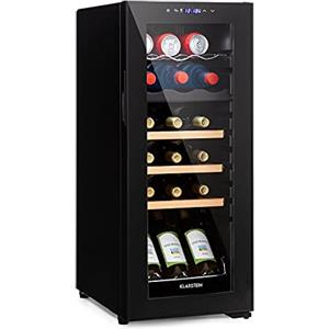 Klarstein Bovella 18 Duo+ - Cantinetta Vini, Frigorifero Vino, Frigo Bevande a due Zone, Porta in Vetro, Tempertaura Regolabile 5-18°C, 50 Litri, 18 Bottiglie, Nero