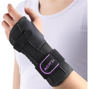 AGPTEK Tutore Polso Tunnel Carpale Nuovo - Fascia da Polso con Stecche di Supporto, Design a Strappo Facile da Indossare, Soluzione Conveniente per Dolore e Sostegno, Sinistro, S/M, Viola