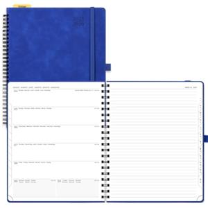 POPRUN Agenda Settimanale 2025 2026 Spirale 26,5 x 21,5 cm, 1 Pagina a Settimana con 1 Pagina di Appunti, Copertina Morbida, Righello Segnolibro, Carta Spessa da 80 GSM, Blu Zaffiro
