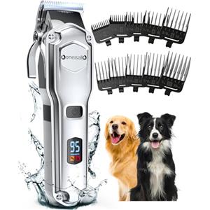 oneisall Tosatrice per cani pelo lungo professionale, IPX7 impermeabile Rasoio per cani/Gatti con potente motore a 6700 giri/min, adatto per peli di animali domestici spessi e opachi (Argento)