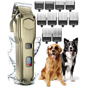 oneisall Tosatrice per cani pelo lungo professionale, IPX7 impermeabile Rasoio per cani/Gatti con potente motore a 6700 giri/min, adatto per peli di animali domestici spessi e opachi (Oro)