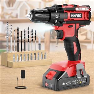 MHPRO Trapano Avvitatore Batteria 21V, Avvitatore a Batteria con Batterie 2.0Ah, 42Nm Avvitatore Elettrico, 18+1 Coppie, 2 Velocità, 22CS Accessori, LED Luce per Casa Progetto