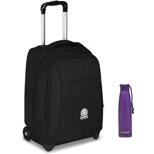 Invicta Trolley Scuola Fisso New Benin Solid, Nero, 2 in 1, Doppio Uso, Trolley e Zaino, Zaino Scuola Viaggio, Ragazzo e Ragazza Borraccia, Viola, Borraccia Termica in Ac