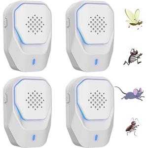 Queath Repellente ad Ultrasuoni Elettromagnetico Efficace, Antizanzare Ultrasuoni, Repellente per Zanzare,Topi,Formiche,Mosche, Ragni,Scarafaggi-100% Professionale ed Efficace (Pack 4)