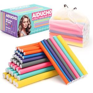 AIDUCHO Bigodini, AIDUCHO 42pcs Aste Flessibili Set di Bigodini in Schiuma Morbida per Capelli Ricci Magici per Ricci Naturali e Belli