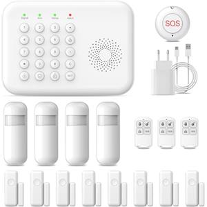 PGST Allarme casa Senza fili,Allarme Casa con Tastiera, Supporta SIM 4G e App Controllo Smart,Kit allarme con sirena,telecomandi e sensori,Controllo Vocale Alexa,Compatibile con Alexa