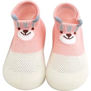Stolpyzh Pantofole antiscivolo per bambini e bambine, scarpe per primi passi, scarpe a piedi nudi, suola antiscivolo, Orsetto rosa., 18-24 mesi
