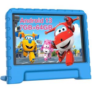 JUSYEA 2024 Newest Tablet per Bambini 7 Pollici Android 13 7GB RAM + 64GB ROM (1TB TF), WiFi 5G | GPS, Doppia Fotocamera, Controllo Parentale, Giochi educativi per Bambini, Kids Tablet con Custodia, Blu