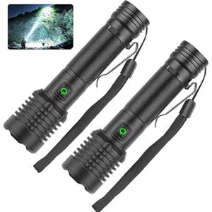 Chasinglee Torcia LED ricaricabile 90000 lumen, torcia led potente ad alto lumen, torcia ad alta potenza, super luminosa, ricaricabile Type-C, per il campeggio e l'escursionismo（Confezione da 2）