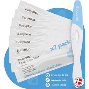 Babyplan 7 x Test ovulazione Babyplan, (LH) Stick ovulazione 25mIU, Fertilità donna, Manuali dettagliati in Italiano, Facile da utilizzare (Accuratezza del 99.6%) Uno dei test più venduti in Scandinavia