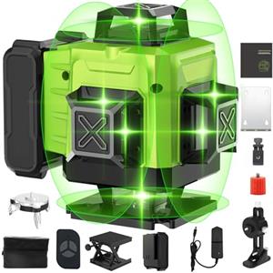 Housiwill Laser Level Spirit Level con Batteria, Controllore Remoto e Carica per Interno Esterno, 4 x 360° 16 Linee Verde