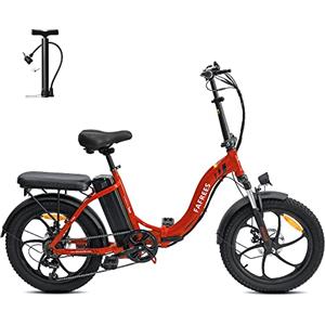 Fafrees Bici Elettrica Pieghevole Donna Uomo, 36V 16Ah Bicicletta Elettrica 3.0 Fat Bike Ebike da Città, 90-120KM Pedalata Assistita E-bike MTB, 7 Velocità, F20 Upgrade Rosso