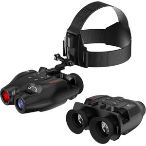 GTMEDIA Visori notturni a testa per adulti. Binocolo digitale IR ricaricabile, portata 984 ft, zoom 5X. Mani libere con scheda 16GB TF. Foto/video,Fascia testa regolabile