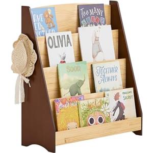 SoBuy Libreria Montessoriana per Bambini Scaffale Portagiochi Libreria da Terra Portariviste con 4 scomparti e 2 ganci Porta Giochi Bambini Contenitori Naturale 91x30x89 cm KMB32-N