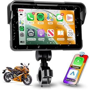 Rimoody Wireless Carplay Display Motociclo Android Auto, 5 Pollici Touchscreen Carplay Autoradio Portatile per Motorbike, Autoradio per Moto con Airplay/Android Cast/Bluetooth/Navigation/IP68 étanche