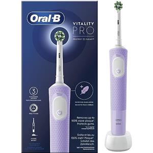Oral-B Spazzolino Elettrico Ricaricabile Vitality Pro, 3 Modalità di Spazzolamento, Batteria a Lunga Durata, 1 Testina e 1 Spazzolino, Viola, Idea Regalo