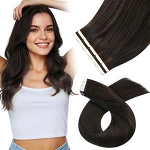 Moresoo 35 cm Extension Capelli Veri Biadesivo Castano Scuro Invisibili Remy Lisci Extension Biadesive Castano 10 Pezzi 20g #2