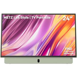 METZ TV Portatile, MPE7200Z, 24", Batteria Incorporata, Ricarica Auto 12V e Power Bank, Anti-glare, LED, FHD Smart, Google TV, HDMI, USB, Bluetooth, Wifi 5, Uscita Antenna, Verde