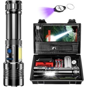 Shadowhawk Torcia LED Potente Professionale 500000 Lumens, XHM90.2 Torcia Led Ricaricabile con Lampada Da Lavoro COB, 7 Modalità Torce Led Alta Potenza, Torcia Tattica Militare Per Campeggio Trekking