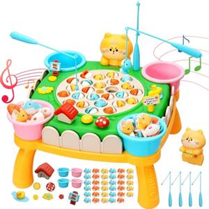 Nukdey Gioco Pesca Bambini con 35 Pesciolini e 8 Canna da Pesca, Musicale Gioco Pesca Pesci, Montessori Giochi Educativo Interattivi Regalo per Ragazzo Ragazza 3 4 5 6 Anni