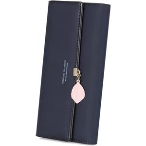 Charltu Portafoglio Donna Lungo Cerniera in Pelle, Portafoglio Donna Grande (Blu Zaffiro)